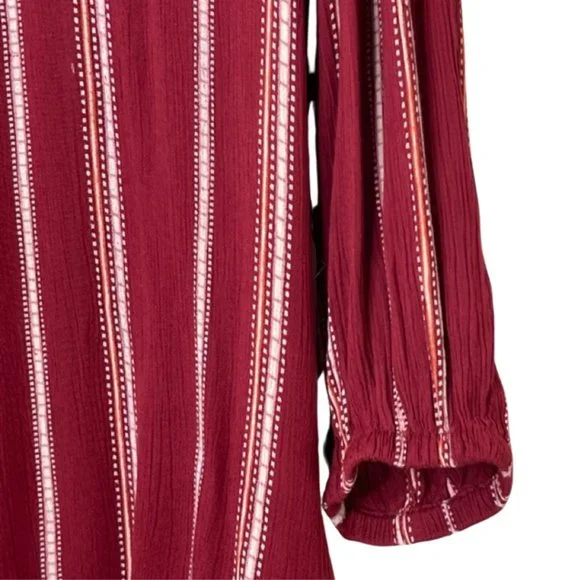 ANA | Red Striped 3/4 Elastic Sleeve Blouse with Waist Tie | Size M - Picture 4 of 10